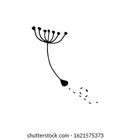 Hand drawn flying seed. Doodle style. Vector illustration in black lines.