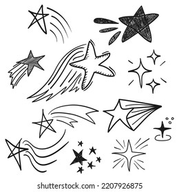 Hand drawn flying star. Doodle icon star. isolated on white background. vector illustration