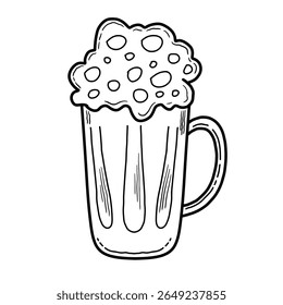 Hand drawn foamy mug vector illustration. Beer mug icon doodle art. Outline line drawing clipart symbol