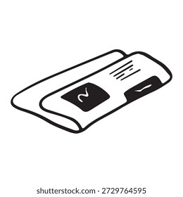 Hand drawn folded newspaper with schematic layout blocks, clean black line art illustration, minimal doodle style, isolated on white background, perfect for editorial design, branding and mockups