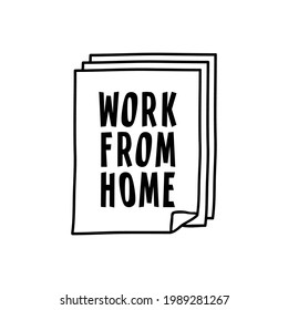 hand drawn folded paper work from home on white background