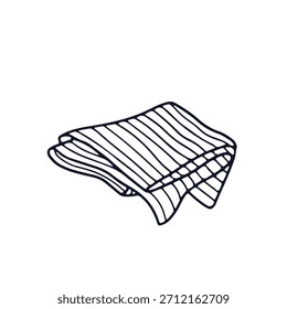 Hand drawn folded tea towel icon vector illustration. Cozy home decor clipart isolated on white background..