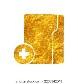 Hand drawn Folder icon in gold foil texture vector illustration