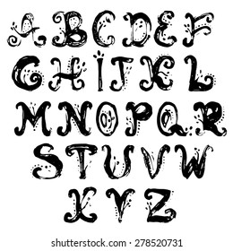 Hand drawn foliage alphabet.Vector 