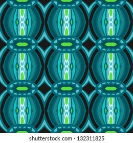 Hand drawn folk ethnic ornament, with thick lines and stylized shapes of drums, very detailed pattern in all shades of blue. Texture for spring fashion, seamless fabric texture, vector background