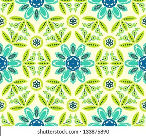 Hand drawn folk ethnic ornamented seamless pattern with thick lines and stylized flowers Texture background for web, print, home decor, textile, wrapping paper, oriental cuisine restaurants ads