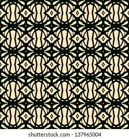 Hand drawn folk ethnic ornamented seamless pattern with thick black inked lines in art deco style. Texture background for web, print, home decor, textile, wrapping paper, wallpaper.