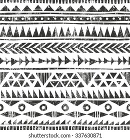 Hand drawn folk pattern. Geometric background in grunge style. EPS10 vector illustration. Contains no transparency and blending modes. 