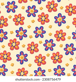 Estilo folclórico dibujado a mano patrón de repetición sin fisuras con flores estilizadas de color