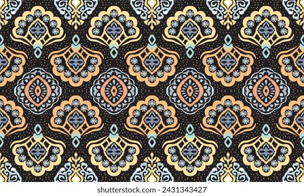 Hand drawn  folklore ornaments, geometric, tribal vector textures. Seamless pattern with sea shells, embroidery pattern of Indian tribal, Scandinavian, Gypsy, Mexican, folk patterns.