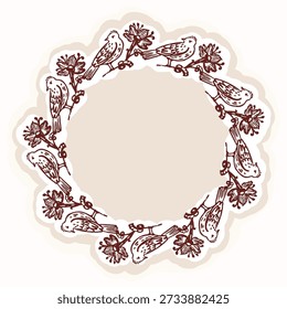 Dibujado a mano folksy hoja guirnalda círculo ilustración motivo. Diseño de Vector blanco y negro aislado para marco de decoración de otoño de follaje floral. Elemento de acción de gracias gráfico estilizado redondo moderno simple