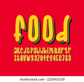 Hand drawn font, alphabet in the bold style, rounded thin letters and numbers, vector illustration 10EPS