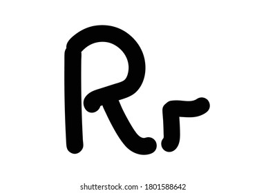 Hand drawn font - alphabet R,  abjad r low register with white beackground