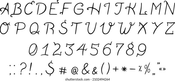 Handgezeichnetes Schriftalphabet. Satz von Kleinbuchstaben im minimalen Stil. Abstrakte Buchstaben und Zahlen. Zeichensatz Typografie. ABC. Handgeschriebene lateinische Schrift. Kalligrafische Schriftart für Schrift