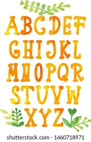 Hand drawn font, bright atumn alphabet for logos, badges, postcards, posters, prints