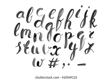 Hand drawn font. Brush painted. Stock vector.