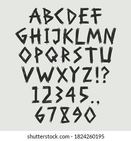 Hand drawn font, brush stroke alphabet, grunge halloween style