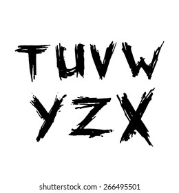 hand drawn font, brush stroke alphabet, grunge style