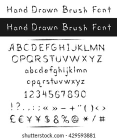 Hand drawn font. Brush stroke alphabet. Grunge style Handwritten. Isolated on white background.
