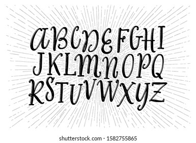 Hand drawn font. Calligraphy decorative ABC alphabet for your designs: logo, poster, card, etc. Texture letters. Vector typeface.
