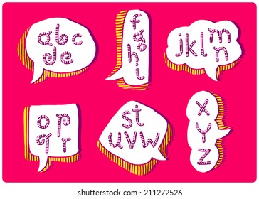 Hand drawn font with comix bubble on magenta background
