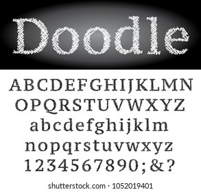 fuente dibujada a mano con líneas de doodle, alfabeto de esbozo