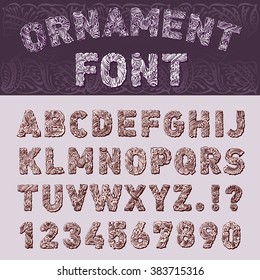 Hand Drawn Font in Doodle Style. Henna Ink Alphabets