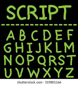 Hand drawn font. Green letters, creative alphabet