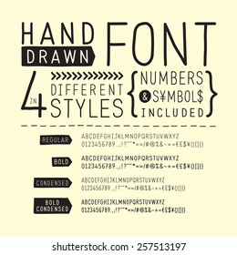 Hand Drawn Font / Handwritten Alphabet  - Vector Illustration