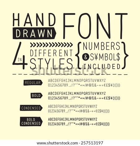 Hand drawn font / handwritten alphabet  - vector illustration