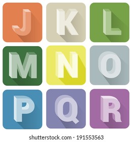 Hand drawn font in Long Shadow Style. Vector set J-R