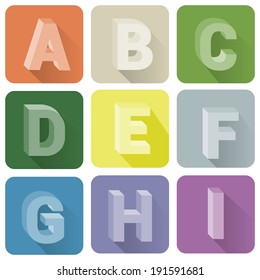 Hand drawn font in Long Shadow Style. Vector set A-I