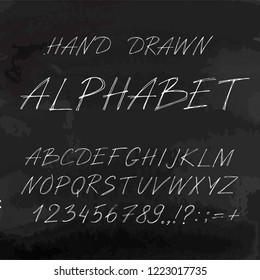 Hand drawn font made by ink brush strokes. Grunge style alphabet for your letters. Handwritten font. Vector illustration. 