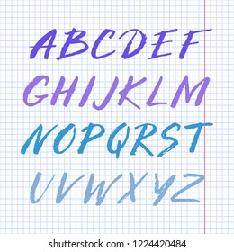 Hand drawn font made by ink brush strokes. Grunge style alphabet for your letters. Handwritten font. Vector illustration. 