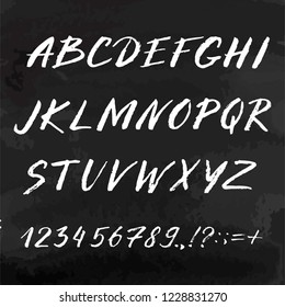 Hand drawn font made by ink brush strokes. Grunge style alphabet for your letters. Handwritten font. Vector illustration. 