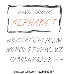 Hand drawn font made by ink brush strokes. Grunge style alphabet for your letters. Handwritten font. Vector illustration. 