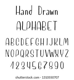 Hand drawn font made by ink brush strokes and trace. Doodle style alphabet for your letters. Handwritten font. Vector illustration. 