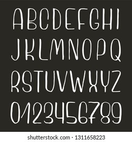 Hand drawn font made by ink brush strokes and trace. Doodle style alphabet for your letters. Handwritten font. Vector illustration. 