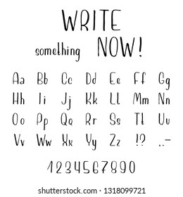 Hand drawn font made by ink brush strokes and trace. Doodle style alphabet for your letters. Handwritten font. Vector illustration. 