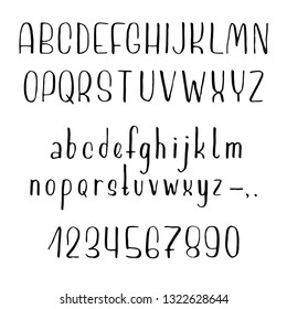 Hand drawn font made by ink brush strokes and trace. Doodle style alphabet for your letters. Handwritten font. Vector illustration. 
