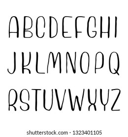 Hand drawn font made by ink brush strokes and trace. Doodle style alphabet for your letters. Handwritten font. Vector illustration. 