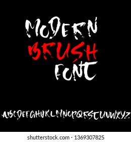 Hand drawn font made by dry brush strokes. Grunge style alphabet. Handwritten font. Vector illustration.