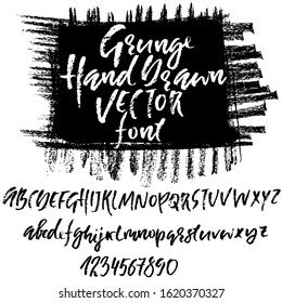 Hand drawn font made by dry brush strokes. Grunge style alphabet