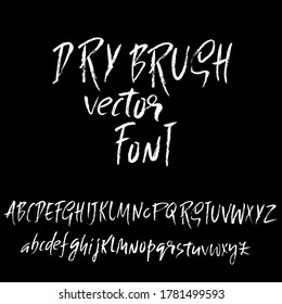 Tipo de letra dibujado a mano hecho con trazos de pincel secos. Alfabeto de estilo grunge. Tipo de letra manuscrito. Ilustración vectorial.