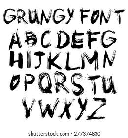 Hand drawn font made by sloppy brush strokes. Grunge style alphabet 