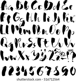 Hand drawn font made by dry brush strokes. Grunge style alphabet
