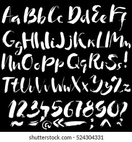 Hand drawn font made by dry brush strokes. Grunge style alphabet.