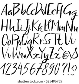 Hand drawn font made by dry brush strokes. Grunge style alphabet