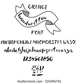 Hand drawn font made by dry brush strokes. Grunge style alphabet