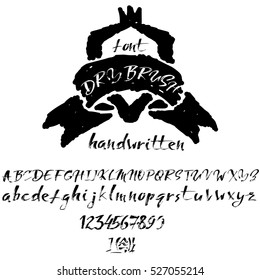 Hand drawn font made by dry brush strokes. Grunge style alphabet